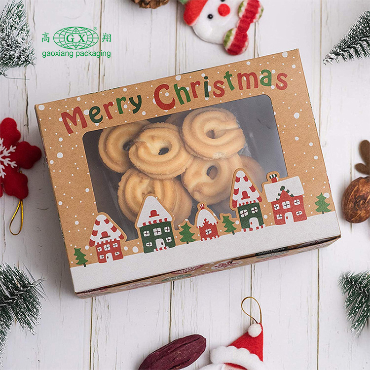 Wholesale christmas cookie boxes doughnut gift boxes bakery box with clear window