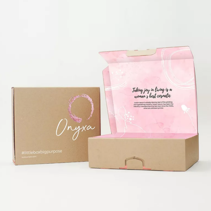 Custom printed color logo corrugated cosmetic shipping pink mailer paper box clothing packaging box