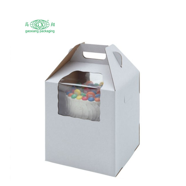 White paperboard disposable tall caddy 2 or 3 layer cake carrier box with handle window box