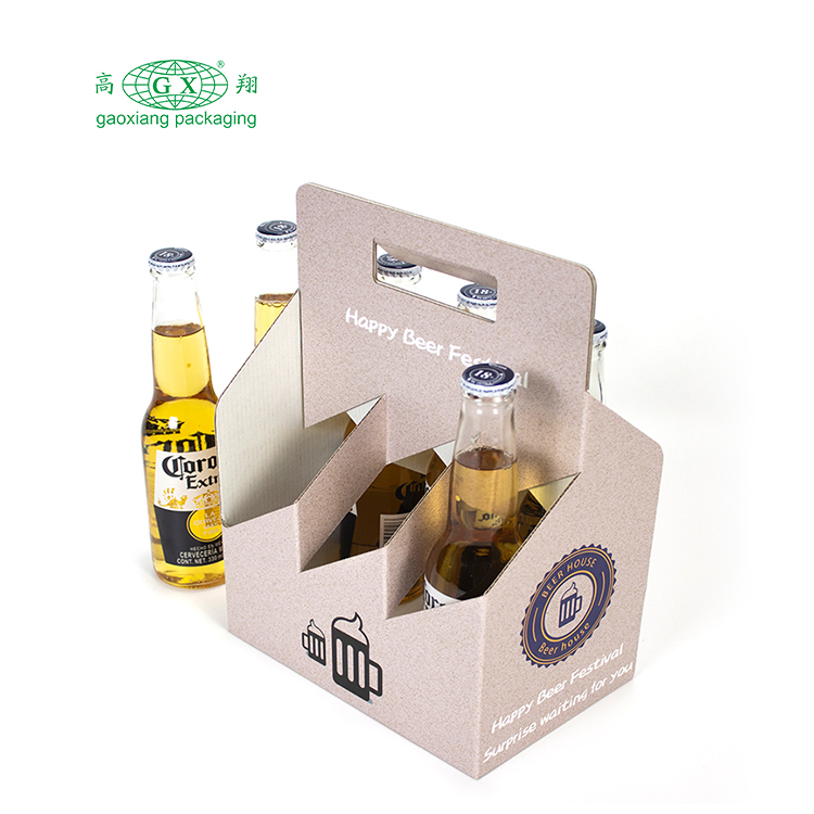 Customized cardboard kraft wine beverages bottle carrier box corrugated carton 6 pack beer box