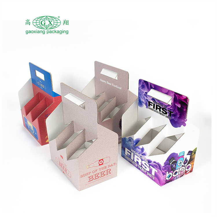 Customized cardboard kraft wine beverages bottle carrier box corrugated carton 6 pack beer box