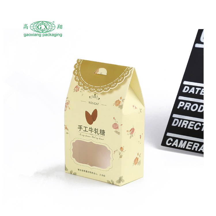 Gable shape candynutschocolatebiscuit packaging paper box with window