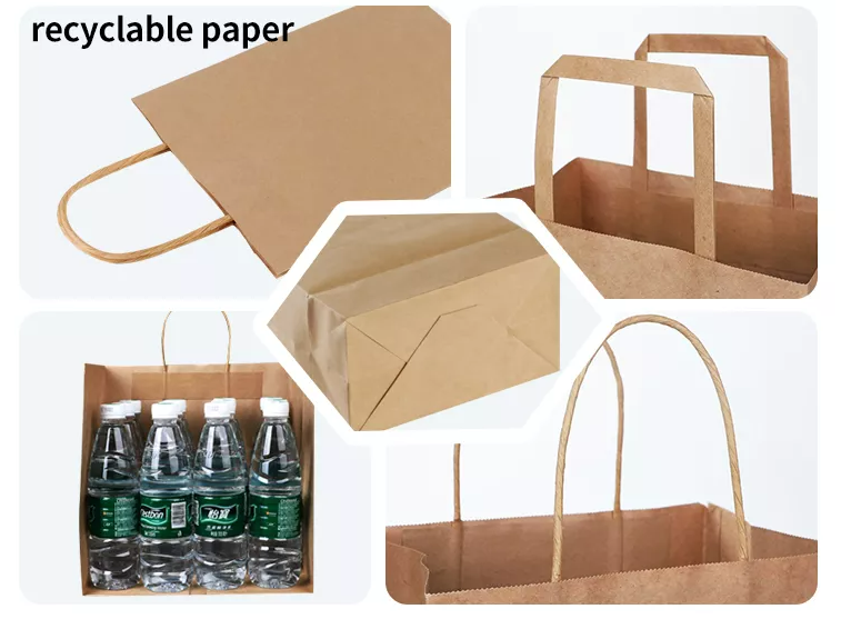 Customized take away paper bag fashion shopping clothing paper bag brown kraft paper bags