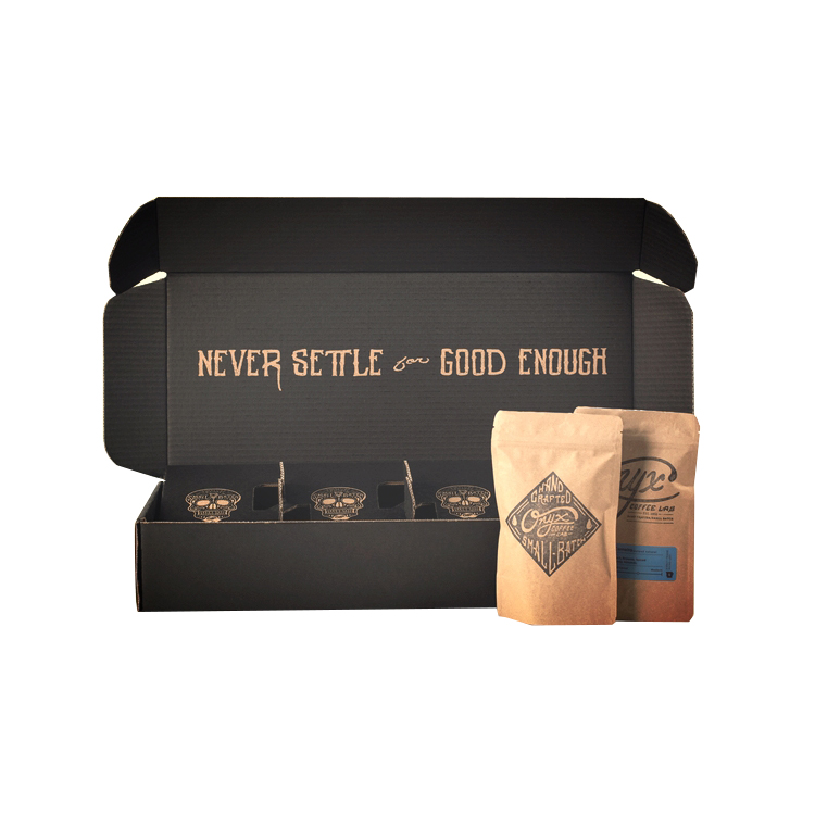 Customised eco black brown corrugated craft gift set mailer postal shipping packing paper coffee packaging box carton