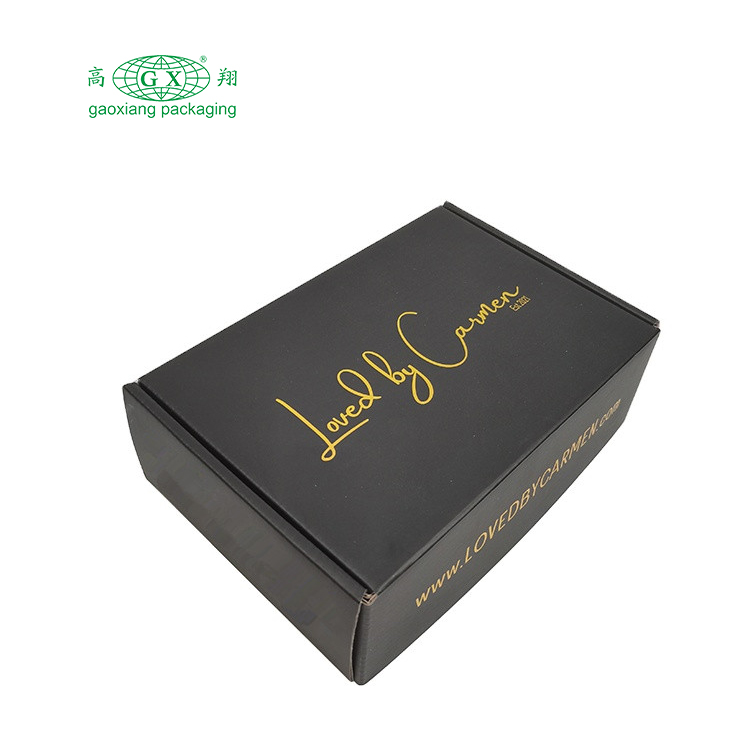 Customized logo matte black shipping corrugated jewelry box gold foil paper boxes wig clothes gift paper mailer box