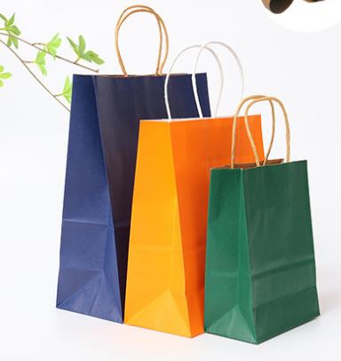 Wholesale customised logo recyclable brown shopping kraft paper bag with twistedflat handle