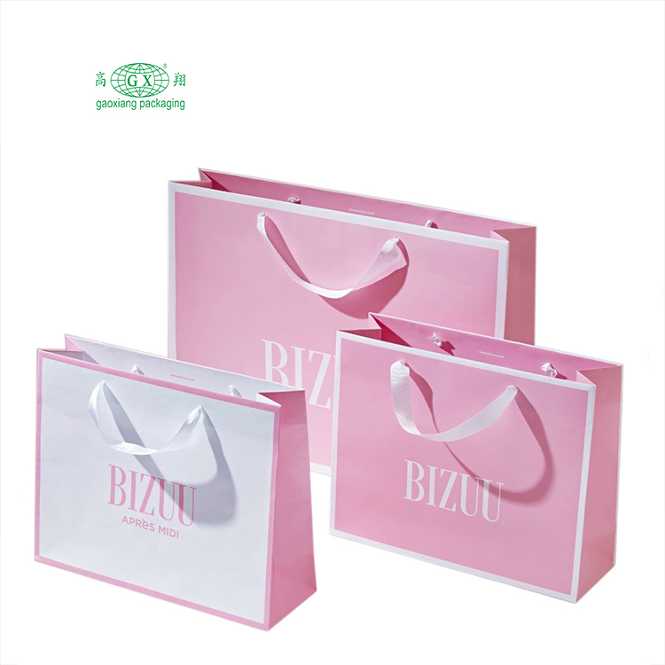 Wholesale custom printed your own logo packaging white brown kraft gift craft shopping paper bag with ribbon handles