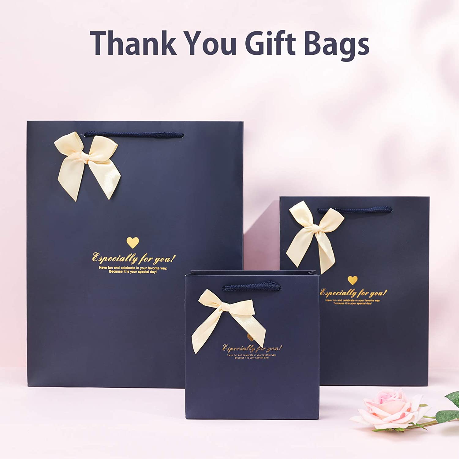 Luxury custom blue logo printed cardboard paper pouch bag with ribbon bowknot handle for gifts shopping boxes